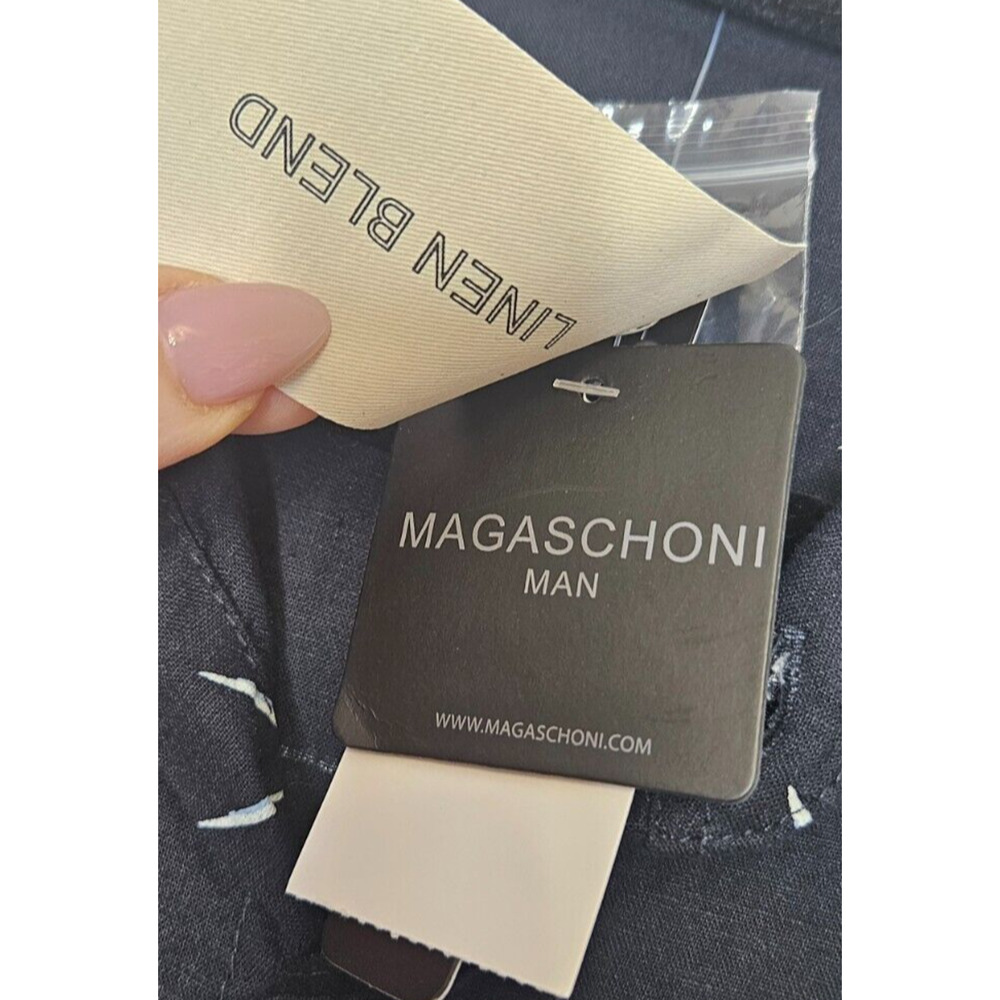 Magaschoni Man Shirt Mens Small Navy Linen Palm Print Short Sleeve Button Up Nwt - Picture 5 of 9